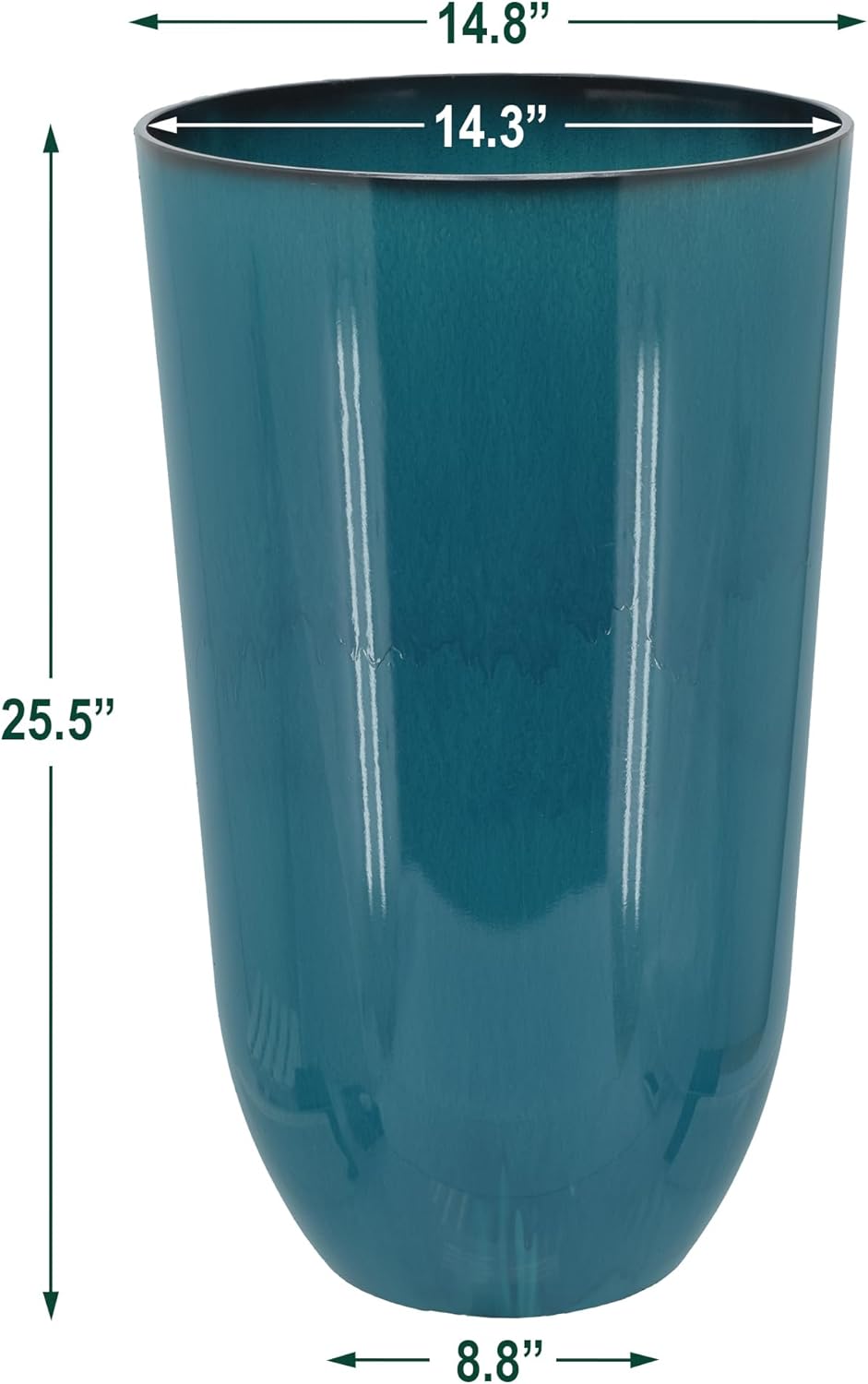 25.5-inch Tall Set of 2 Teal Large Plastic Planter Pots with Drainage Plug for Indoor or Outdoor Use, Decorative Lightweight Garden Flower Pot for Porch, Patio, Deck