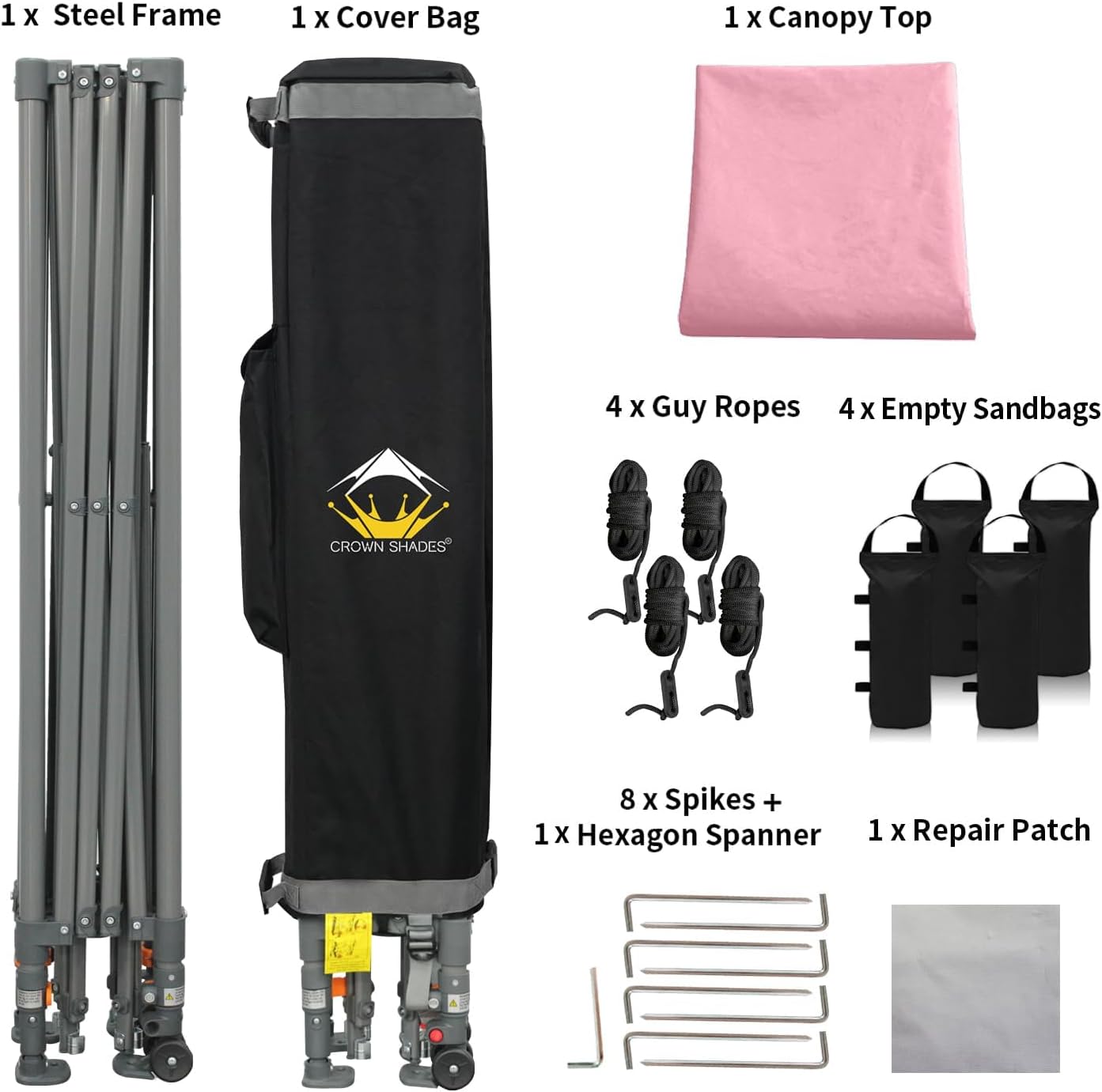 CROWN SHADES Adjustable Height on The Fly, 10x10 Pop Up Canopy - Beach Tent with One Push Setup - Easy Outdoor Sun Shade for Events, Parties, Camping - Outside Shade with STO-N-Go Bag, Pink