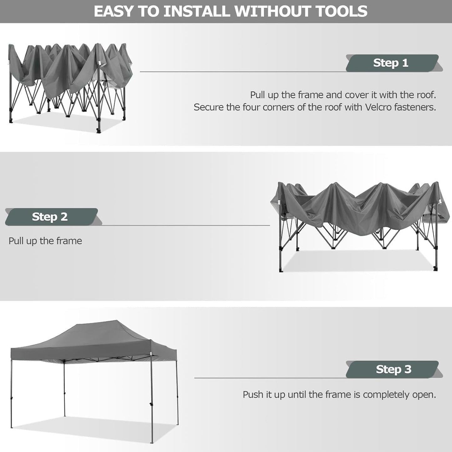 COBIZI 10x15 FT Pop up Canopy Tent,Heavy Duty Easy Up Commercial Outdoor Party Canopy Tents for Wedding Parties All Season Wind & Waterproof Gazebo with Carry Bag,Gray(Frame Thickened)