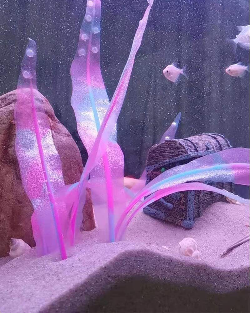 1Pcs Aquarium Decoration Pink Plants Simulation Artificial Water Grass Plastic Fish Tank Decor Plant Soft Silicone Glowing Kelp Ornament Aquarium Accessories,Pink,7.08in
