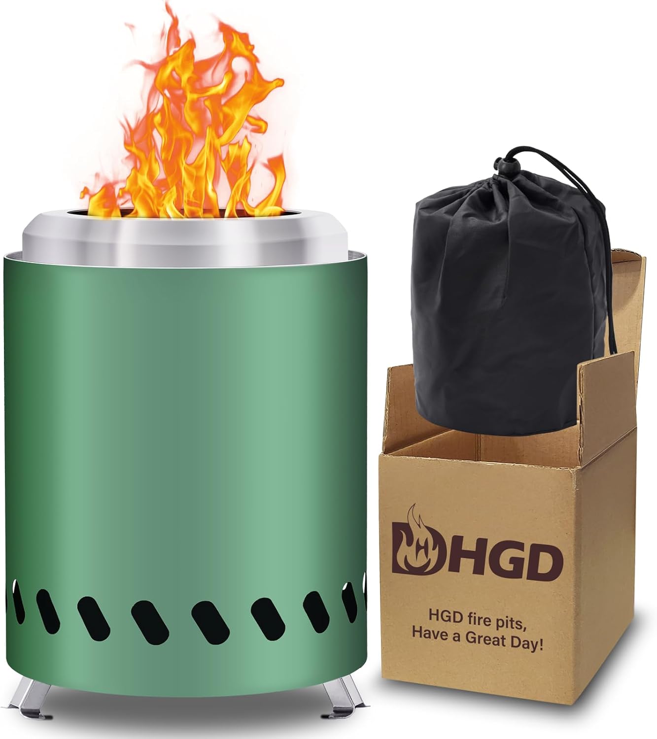 HGD 8.0 x 5.5 in Small Tabletop Fire Pit, Portable Mini Smokeless Table Top Firepit, Low Smoke Camping Stove for Outdoor & Patio, Fueled by Pellets or Wood, with Travel Bag, Stainless Steel, Green