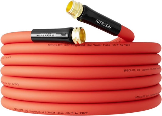 Hot/Cold Water Hose 5/8" x 25 ft,Heavy Duty Red Garden Hose -50℉ to 190℉,Flexible & Lightweight Rubber Hoses With 3/4" Brass Fittings for Yard,Outdoor,Farm