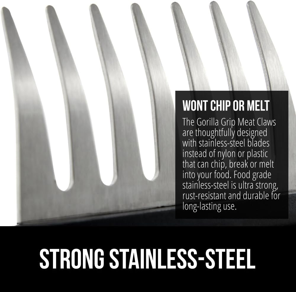 GORILLA GRIP BPA-Free Chicken Shredder Meat Claws, Sharp Stainless Steel Food Shredding Fork, Comfortable Handle, Easily Shred Pulled Pork, Taco Meats, Kitchen Smoker BBQ Tool, Dishwasher Safe, Black