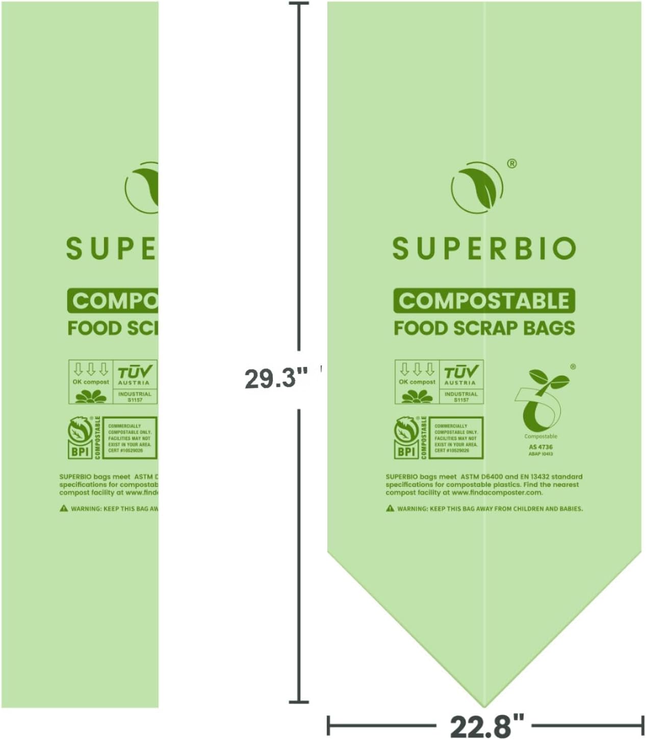 SUPERBIO 13 Gallon Compostable Kitchen Waste Bags, 50 Count, 1 Pack, Flat top Food Scrap bags, Certified by BPI and OK compost INDUSTRIAL, 49.2L, 0.87 Mil
