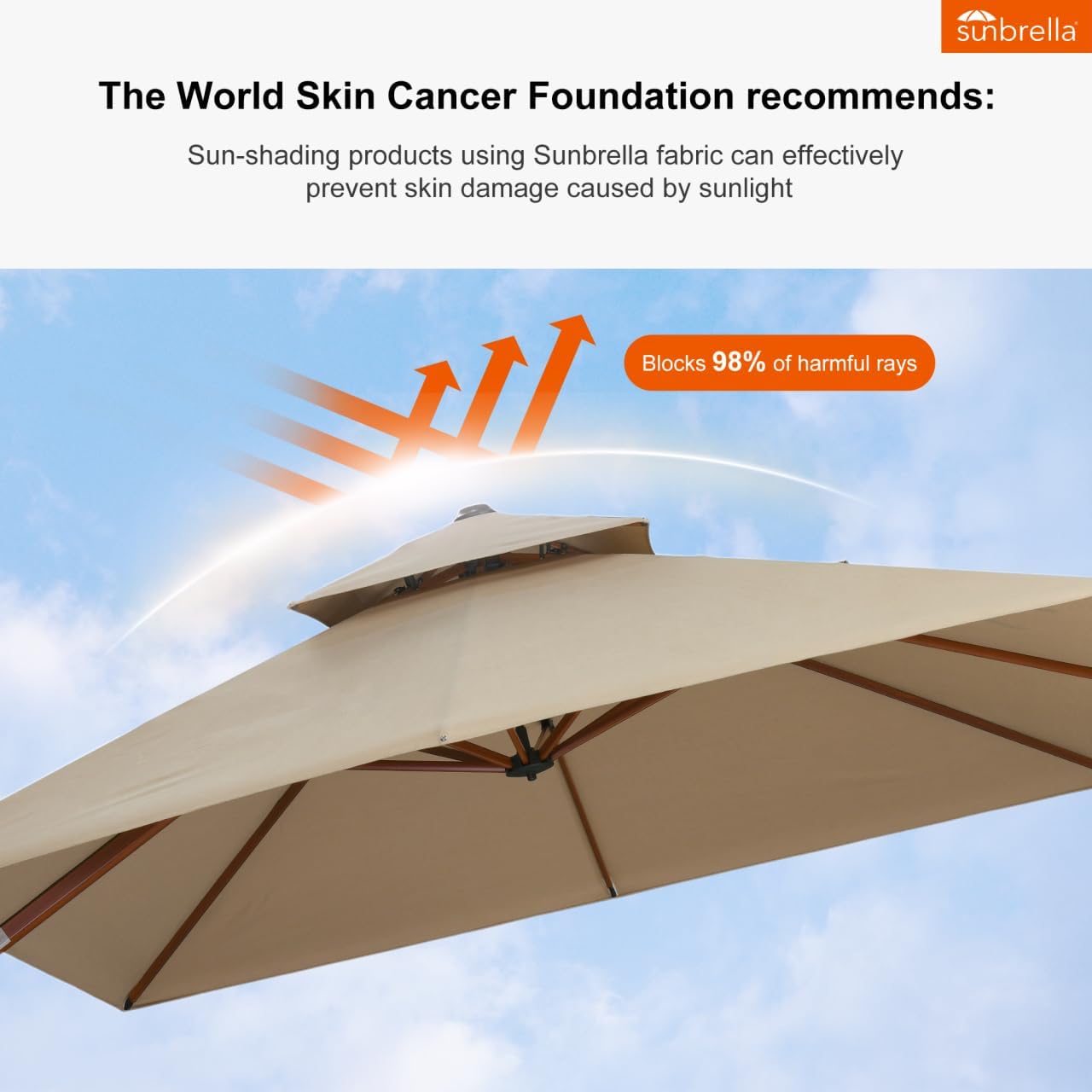 PURPLE LEAF 12' X 12' Patio Large Cantilever Umbrella Outdoor Square Wood Umbrellas Offset Umbrella Heavy Duty Sun Umbrellas for Garden Deck Pool, Deep Beige