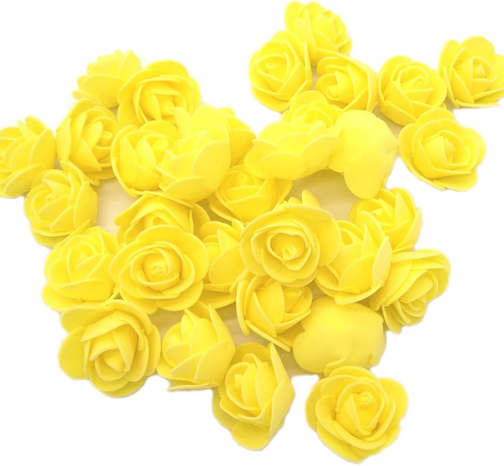 Artificial Flowers 100PCS 3CM Mini Fake Roses for DIY Wedding Bouquets Centerpieces Party Baby Shower Home Decorations (Yellow)