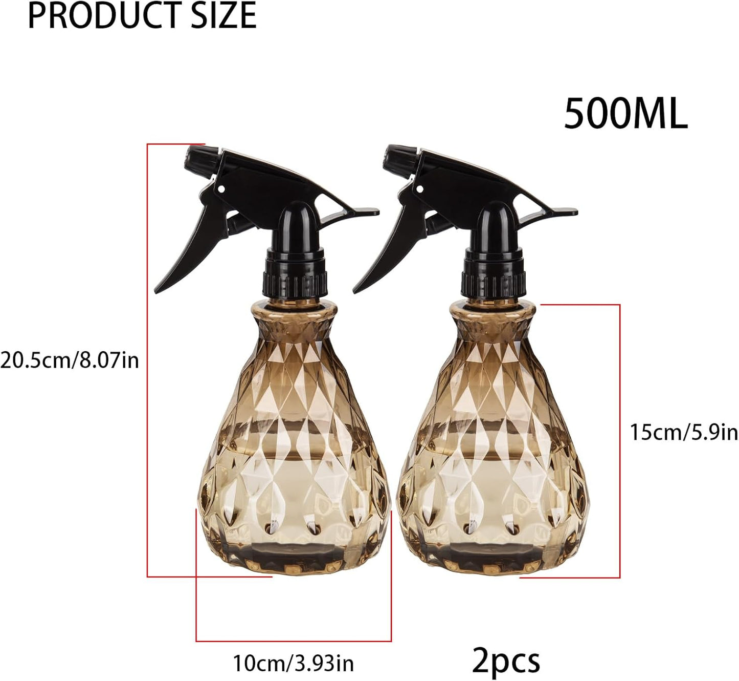 2 Pcs Spray Bottles, 500 ml/17 oz Empty Water Spray Bottles, Plastic Reusable Adjustable Mist Sprayer Squirt Bottles Containers Refillable for Cleaning Solutions, Gardening, Plants (Brown)
