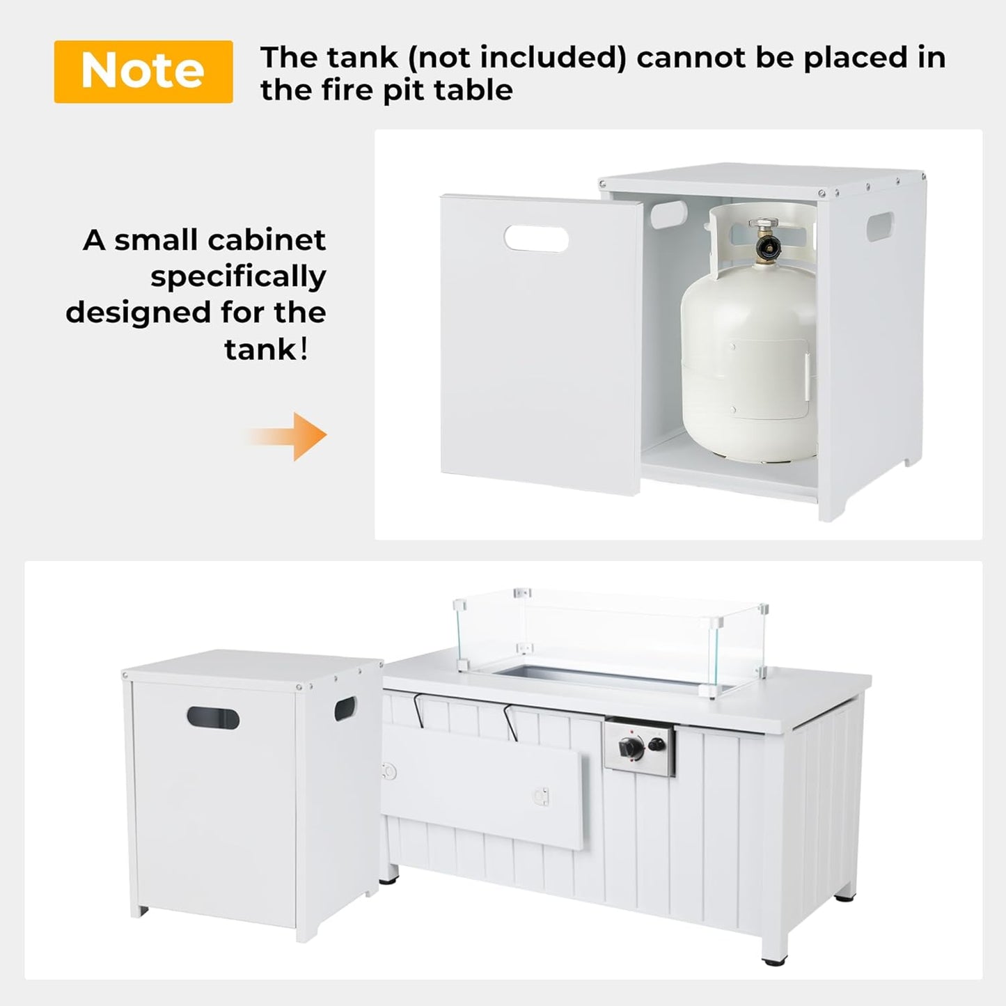 KOL 50,000 BTU Propane Fire Pit Table with Cabinet-39.5in White Gas Fireplace with Glass Wind Guard & Lid, Outdoor Rectangular Cold Rolled Plate Plastic Spraying Firepits for Patio, Backyard, Balcony