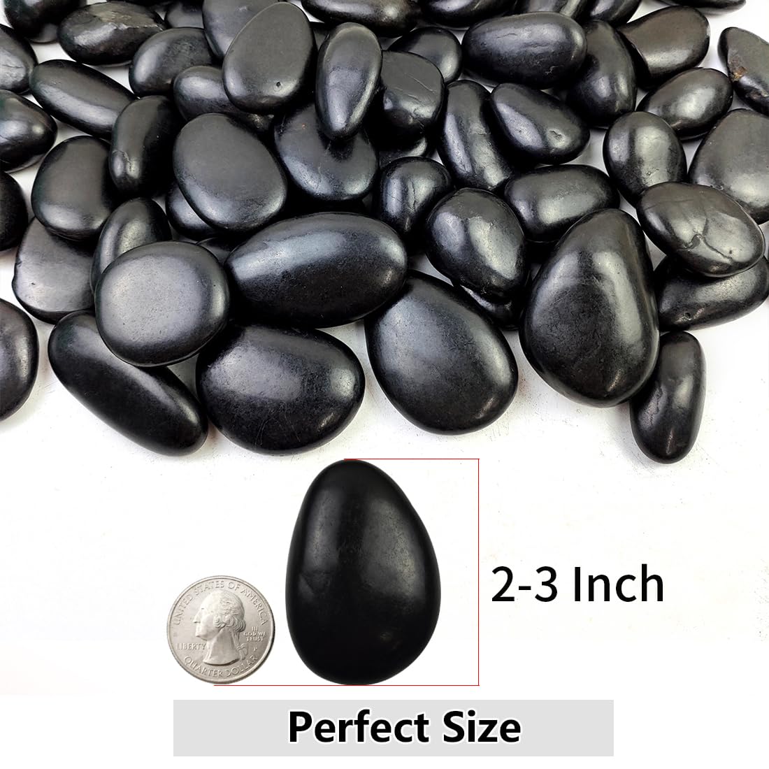 40lbs Black Rocks for Landscaping, 2-3 Inch High Polished Pebbles Natural Large River Rocks for Plants, Decorative Stones Garden Outdoor and Indoor DIY Vase Filler Fish Tank Aquariums