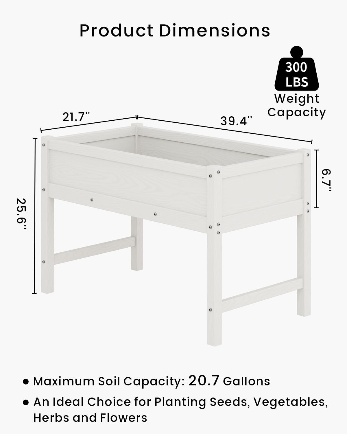 HDPE Raised Garden Bed with Legs, Outdoor Weather-Resistant Elevated Planter Box Stand for Seeds, Herbs, Flowers, Vegetables (White)