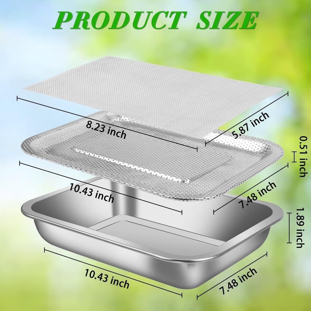Picowe Stainless Steel Sprouting Trays Seed Sprouting Kit with Stainless Steel Mesh Tray Seed Starter Tray Seed Sprouting Kit (2pack, 10.4 x 7.7inch)