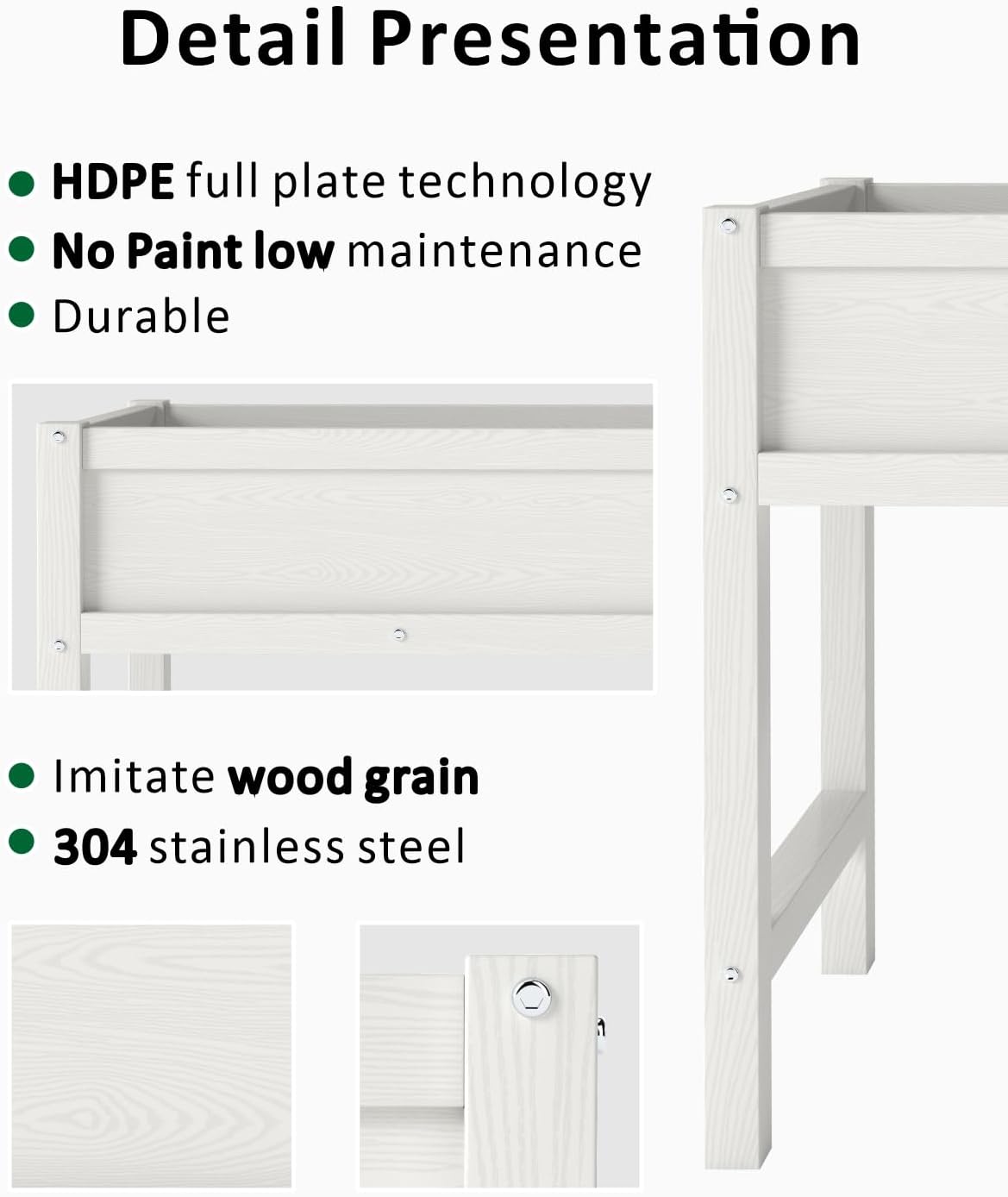 Raised Garden Beds Outdoor with Legs,Outdoor Planter Box,Non-Cracking,Rust Resistantand Rot-Resistant for Vegetable Garden for Backyard, Patio, Balcony Outdoors/Indoors White