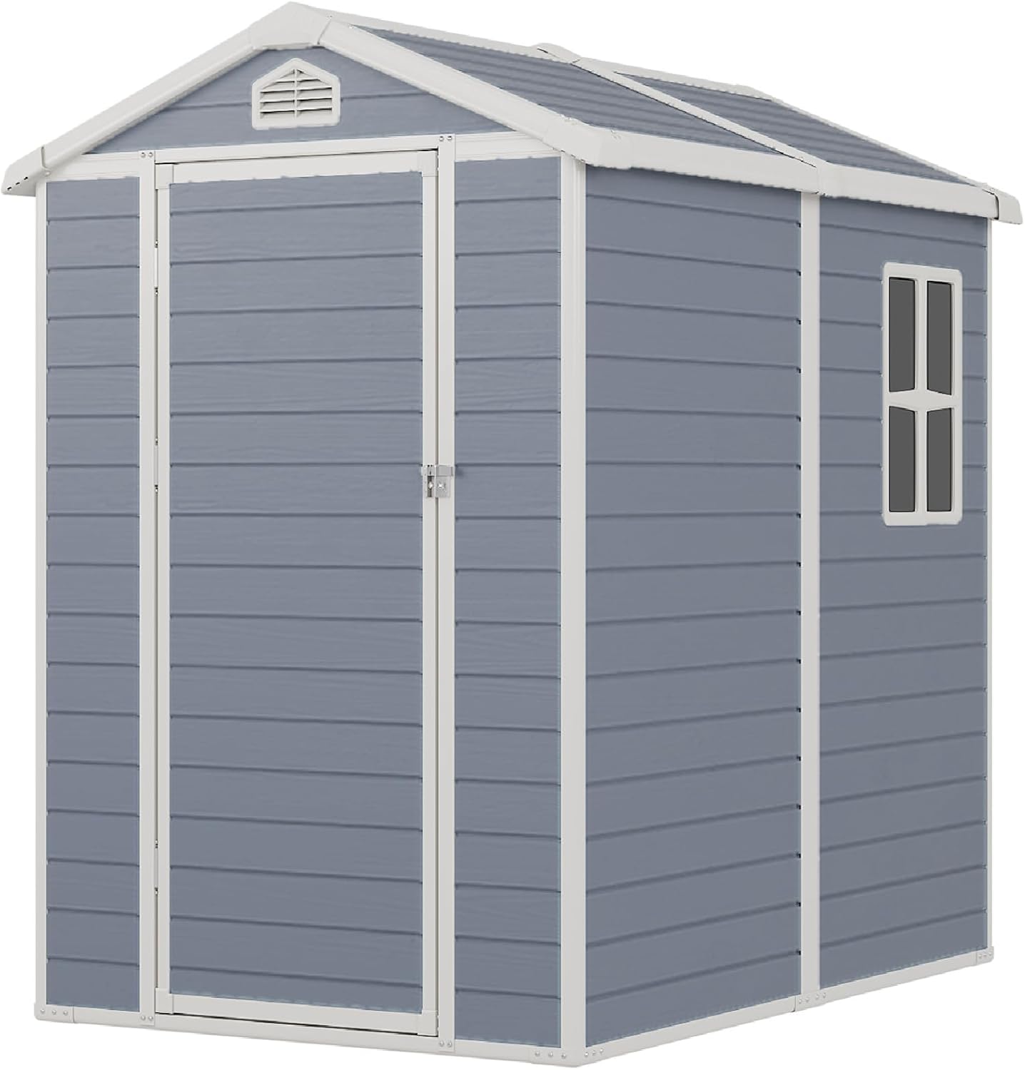 Storage Shed Plastic Outdoor Storage Shed Waterproof Container House with Lockable Door and Transparent Window for Garden, Lawn, Backyard, Patio (6x4FT)