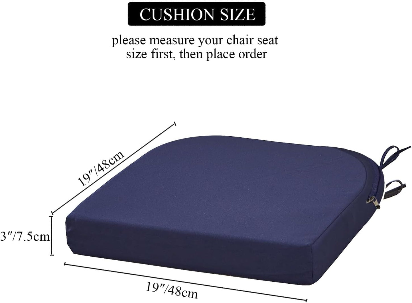 19 x 19 Inch Outdoor Seat Cushions for Patio Furniture with Non Slip and Ties Waterproof & UV Resistant Round Corner Outdoor Chair Cushions Replacement Set of 2, Navy Blue