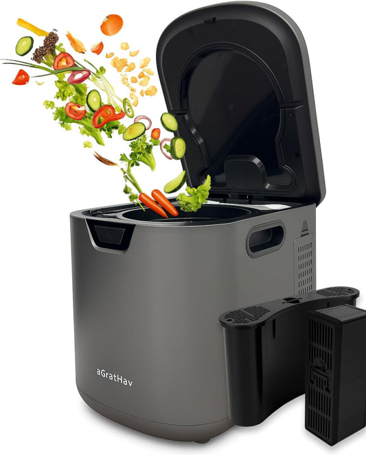 Electric Composter for Kitchen, Compost Bin - 4L Large Capacity, 3 Processing Modes, 3 Capacity Options, 2 Carbon Filters, Auto-Cleaning Auto-Drying (Black)