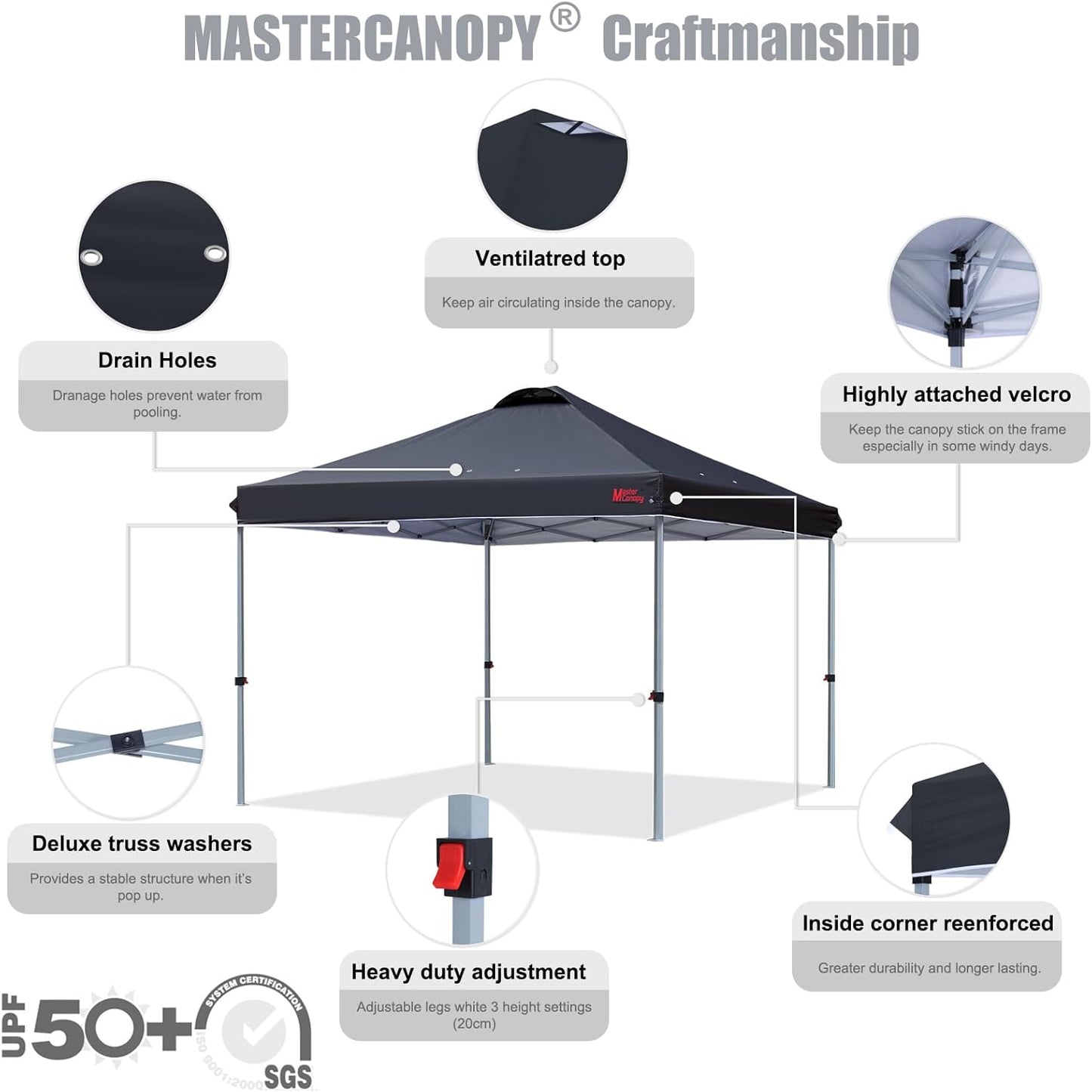 MASTERCANOPY Durable Pop-up Canopy Tent with Roller Bag (Black)