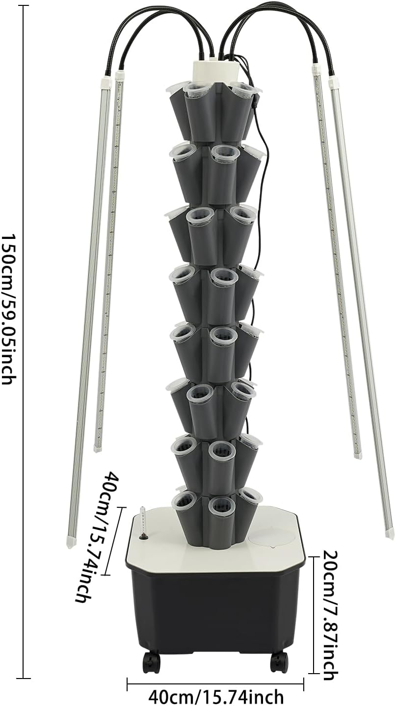Hydroponic Tower, Vertical Planter Tower, 40 Planting Holes Water Planting Growing System Kit, Hydroponics Growing System Container with LED Grow Light for Herbs, Fruits and Vegetables