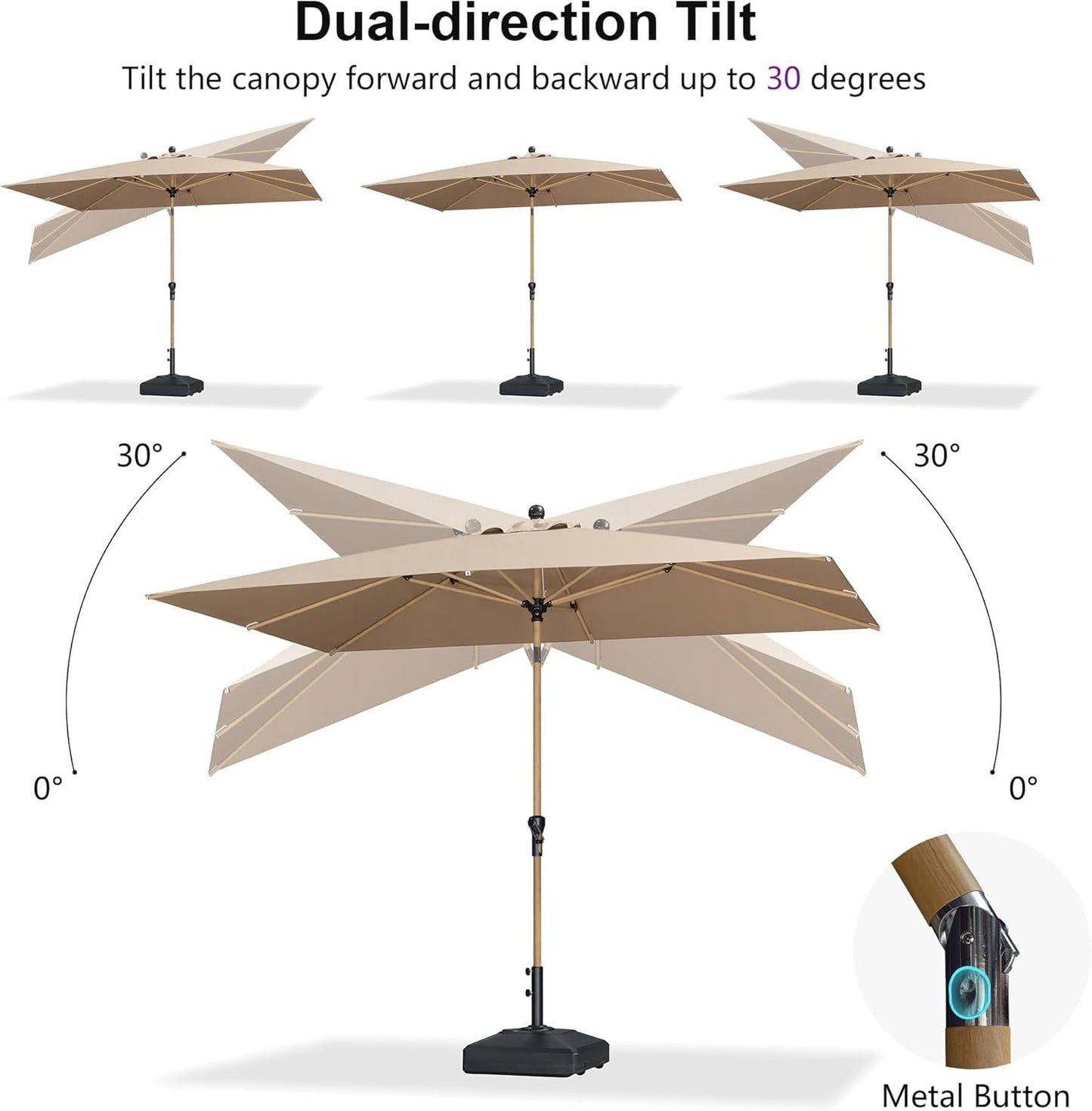 PURPLE LEAF 6' x 9' Patio Umbrella with Base Market Umbrella Rectangular Outdoor Umbrella with Push Button Tilt & Crank and 8 Ribs Aluminum Table Umbrella for Pool Backyard Beach, Taupe