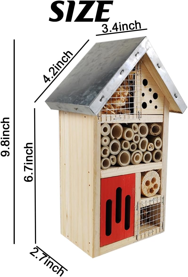 TIHOOD Natural Wooden Hanging Bee House for Gardens Natural Wooden Butterfly Hotel for Bee, Butterfly, Ladybirds, Habitat, Bee Hotel Garden
