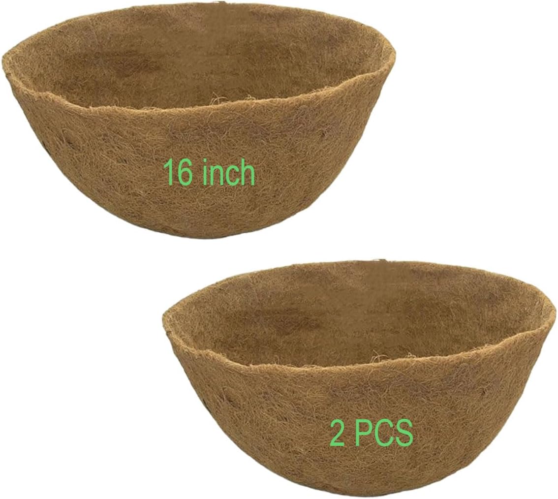 Coco Liners for Planters 16 Inch 2PCS Round Shape Coco Liner Coir Fiber Replacement Liner for Wall Basket Planters