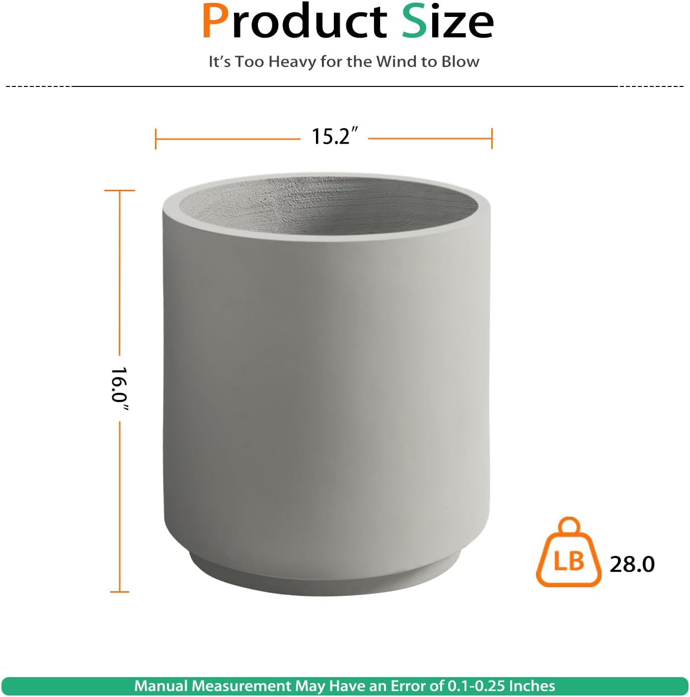 Round Concrete Planter Outdoor Indoor, Large Cement Plant Pots for Flowers (Gay, 16 inch)