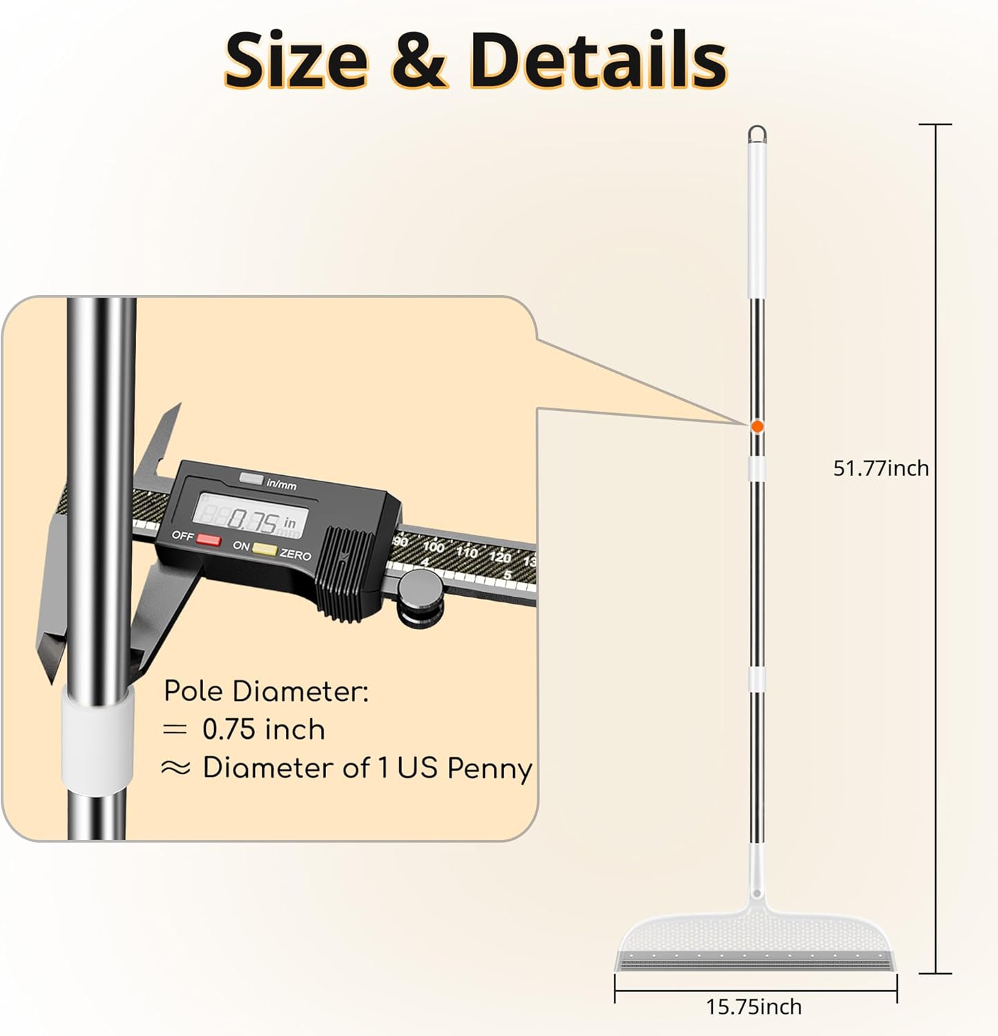 Silicone Floor Squeegee & Broom – Long Handle Hair Remover for Water, Pet Hair – for Bathroom, Tile, Concrete, Garage, Deck, Glass – Indoor Outdoor Cleaning Tool – White (15.7 inch)