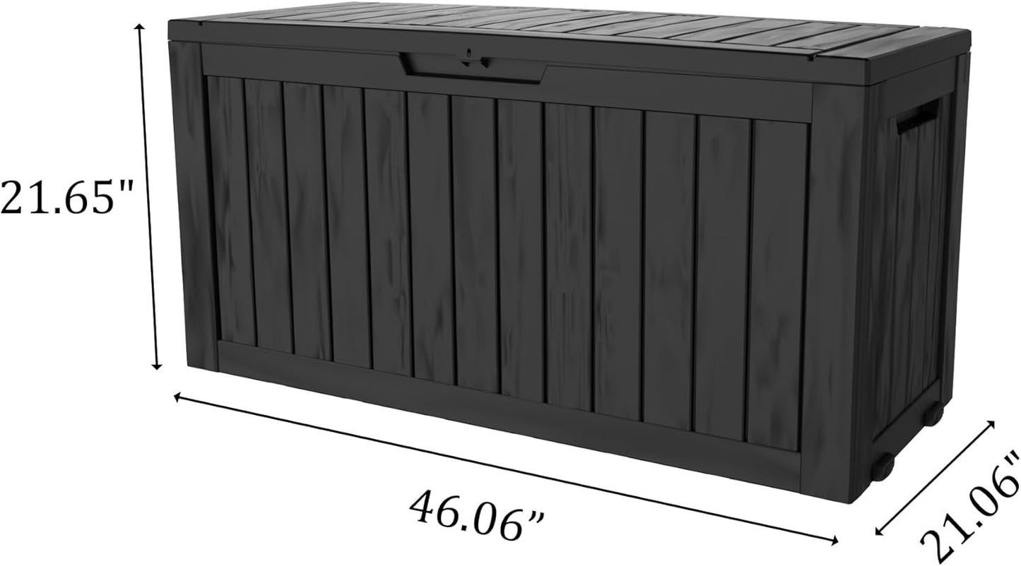 80 Gallon Outdoor Storage Box with Wheels, Waterproof Lockable Resin Deck Box Patio Storage Bin for Pool Accessories Cushion Furniture, Garden Tools, UV-Resistant Outside Delivery Black