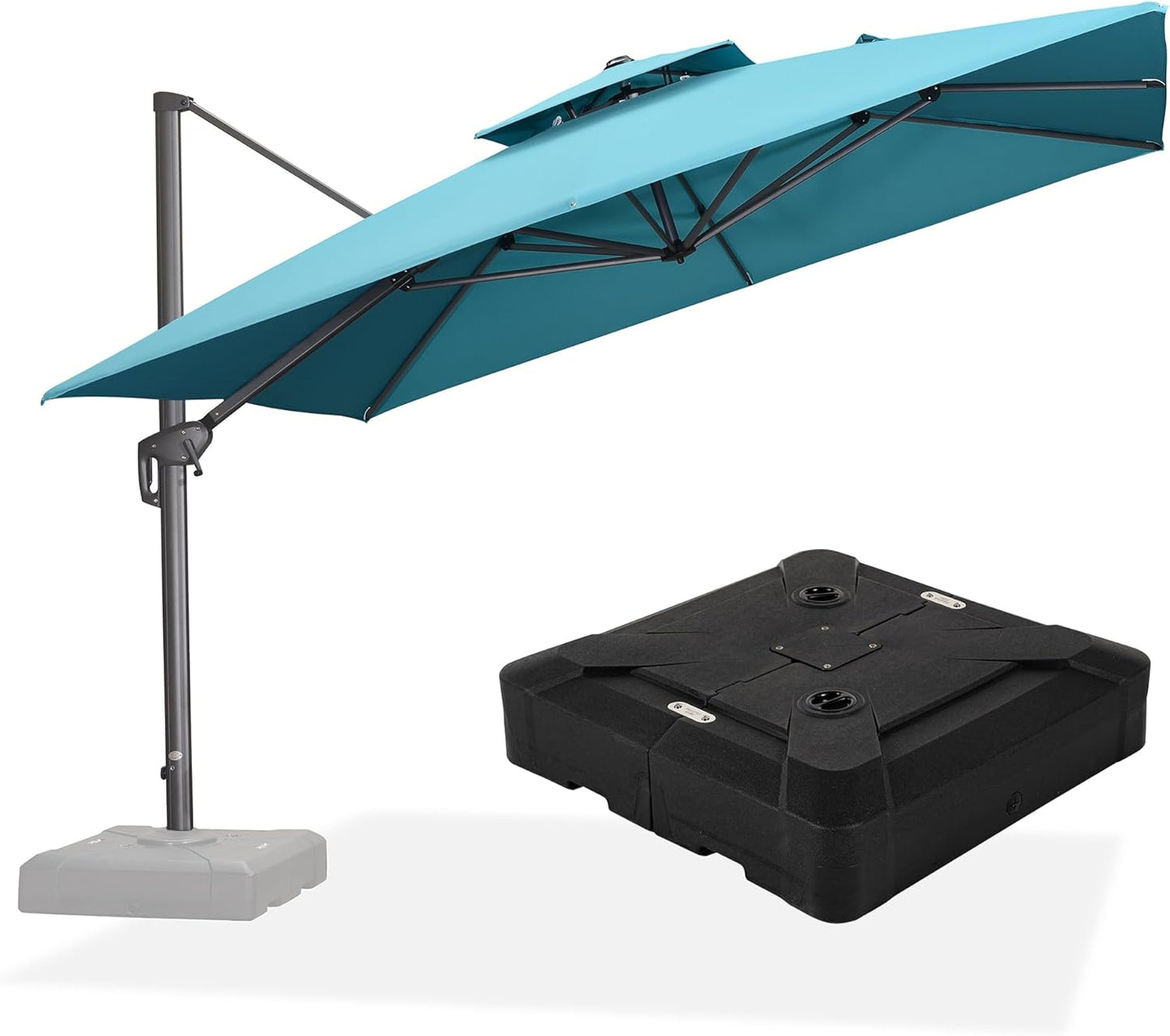 PURPLE LEAF 11ft Patio Umbrella with Base Included Large Offset Umbrella Hanging Double Top Square Cantilever Outdoor Umbrella for Garden Deck Backyard Pool Turquoise Blue