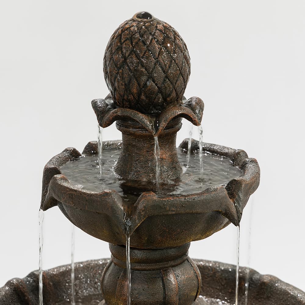 3 Tiers Outdoor Water Fountain–42.2 in. Tall Large Floor-Standing Outside Fountains with Elegant Waterfall Feature for Garden, Yard, Patio, Home Decor (Bronze Color)