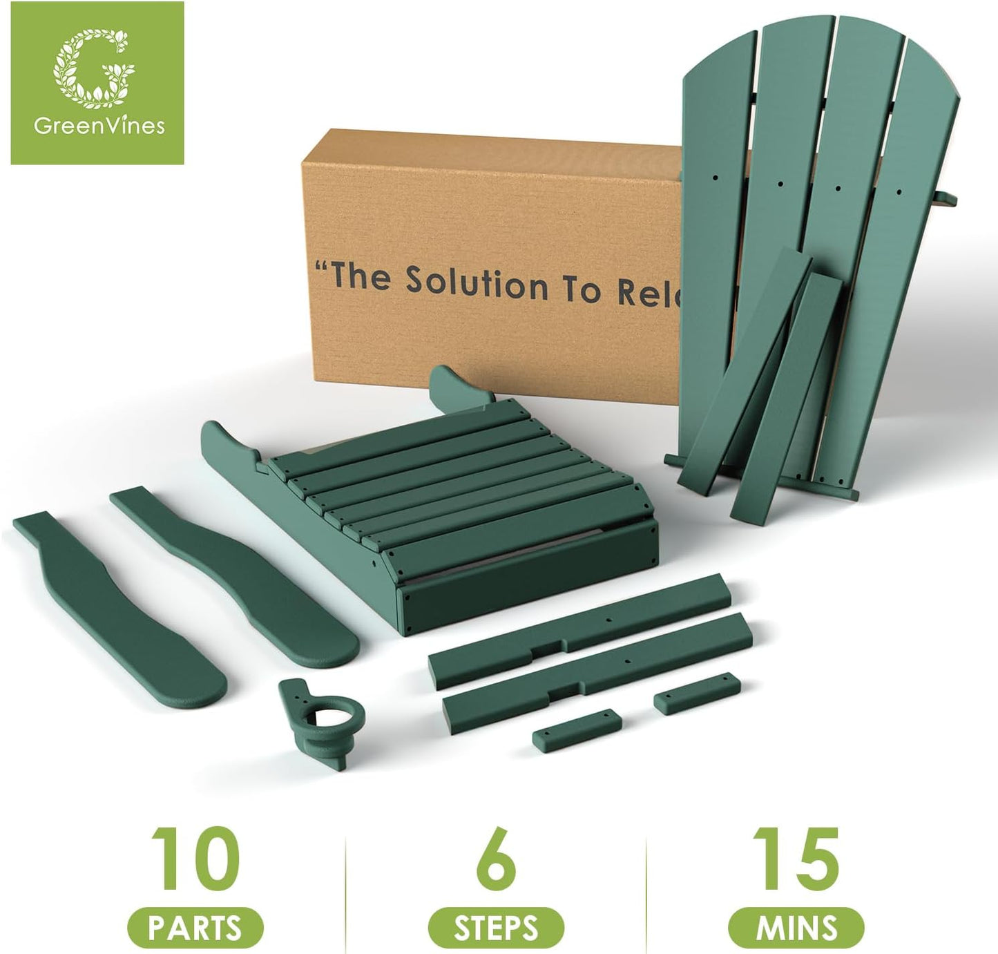 GREENVINES Folding-Adirondack-Chairs-Set-of-4 | HDPE Plastic | Fire Pit Chair | All Weather | Cup Holder | Forest | for Deck Backyard Patio Outdoor Garden