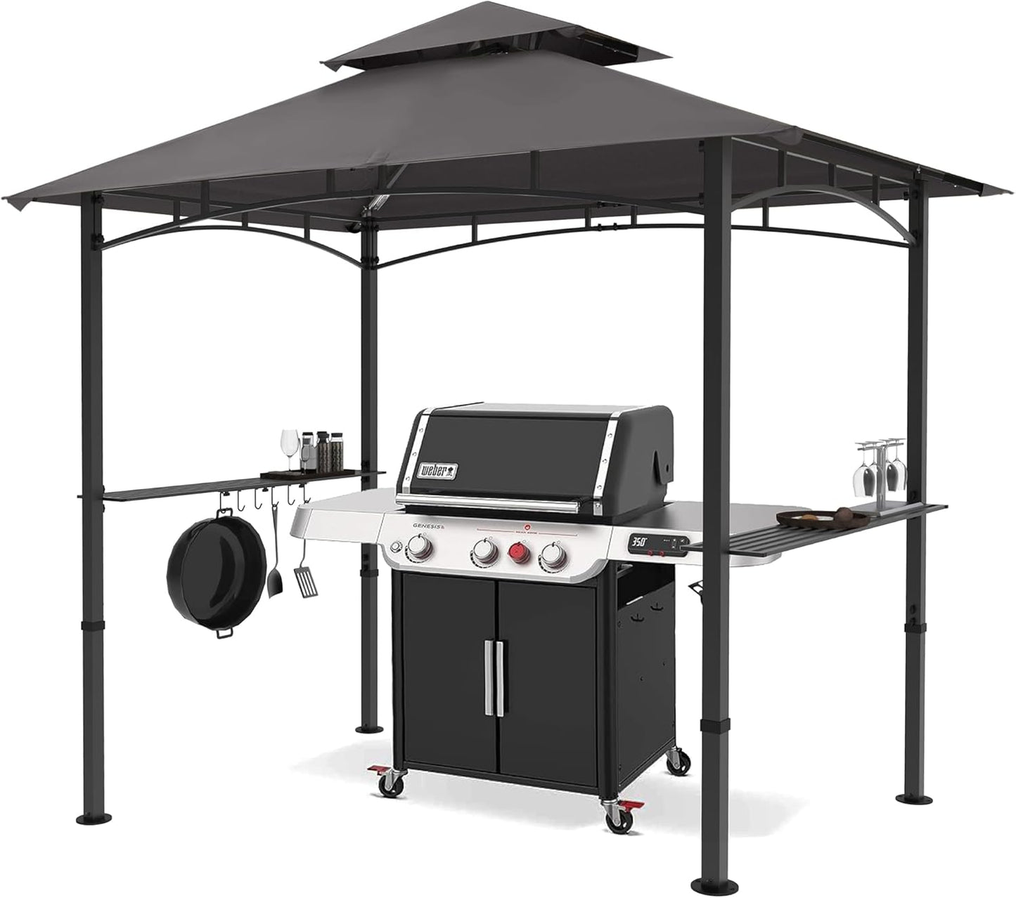 MASTERCANOPY 8 x 5 Grill Gazebo Outdoor BBQ Gazebo Canopy with 2 LED Lights (Gray)