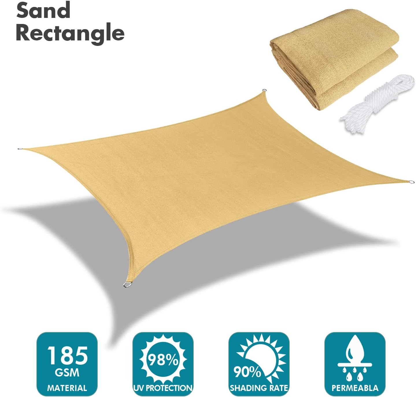 KANAGAWA 6'X6' Sand Custom Size Sun Shade Sail Square UV Block Canopy Cover for Patio Backyard Lawn Garden Outdoor (Customized Available)