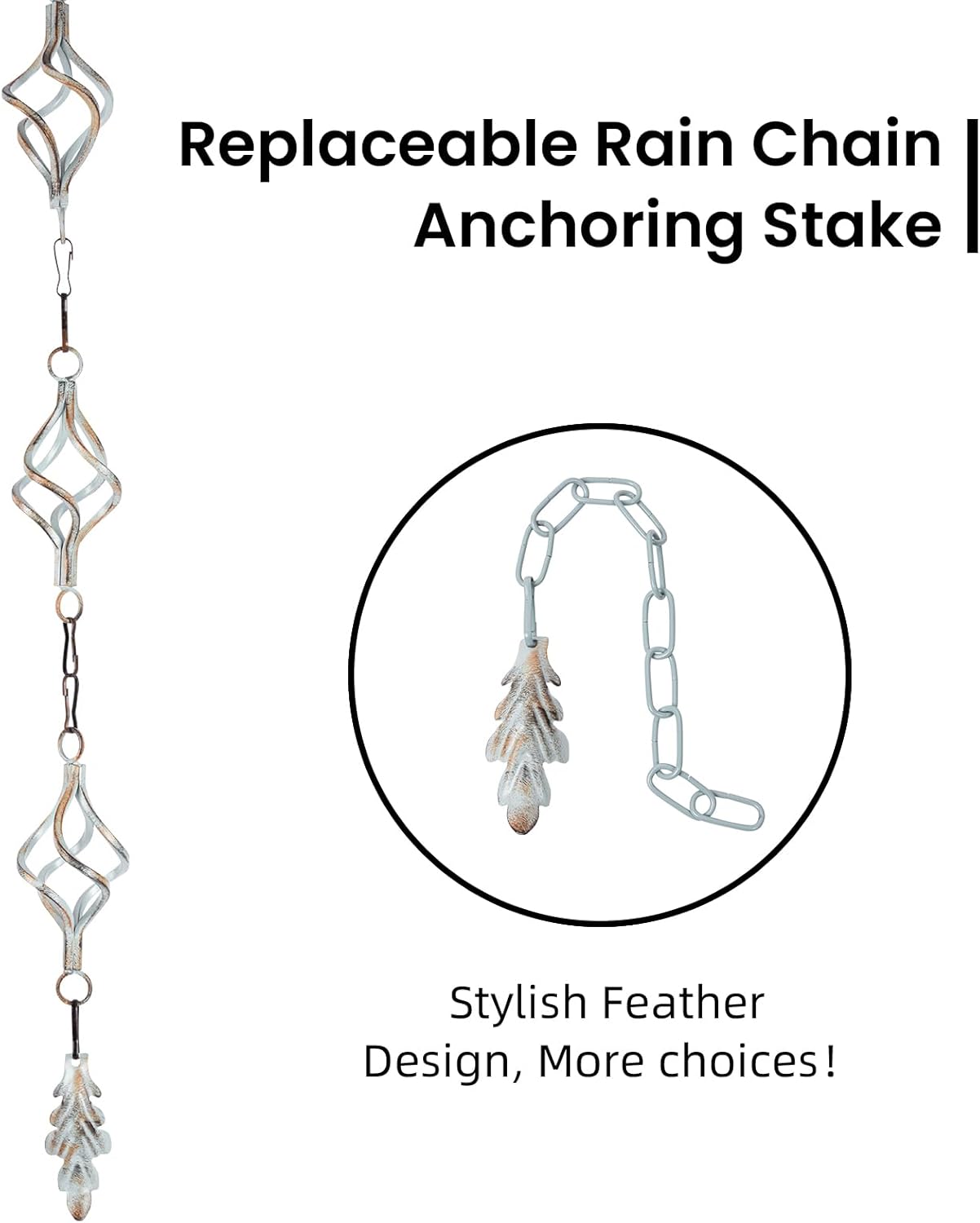 Rain Chain Bird Cage Set 8.5Ft, Not Rust Wrought Iron Rain Chains for Gutters with Adapter Gotta Drain and Sturdy Anchoring Stake,13 Birdcage, 1 Hook, Adjustable Length for Garden (Cyan)