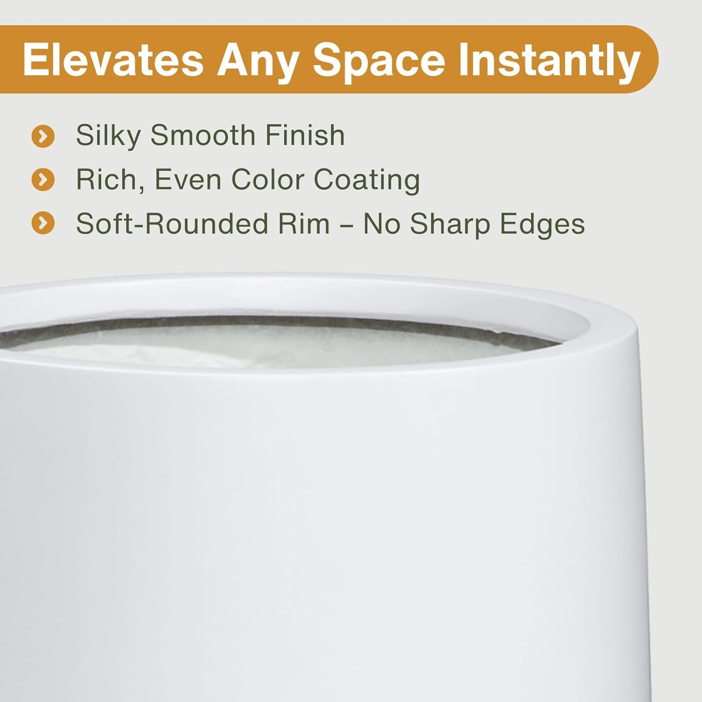 13" H x 12.6" D Conico Fiberstone Round Planter with Drainage Hole, Smooth Finishes, Weather Resistant for Indoor and Outdoor Use, Included 2 Extra Coco Mats (White, 10" Pot Opening)