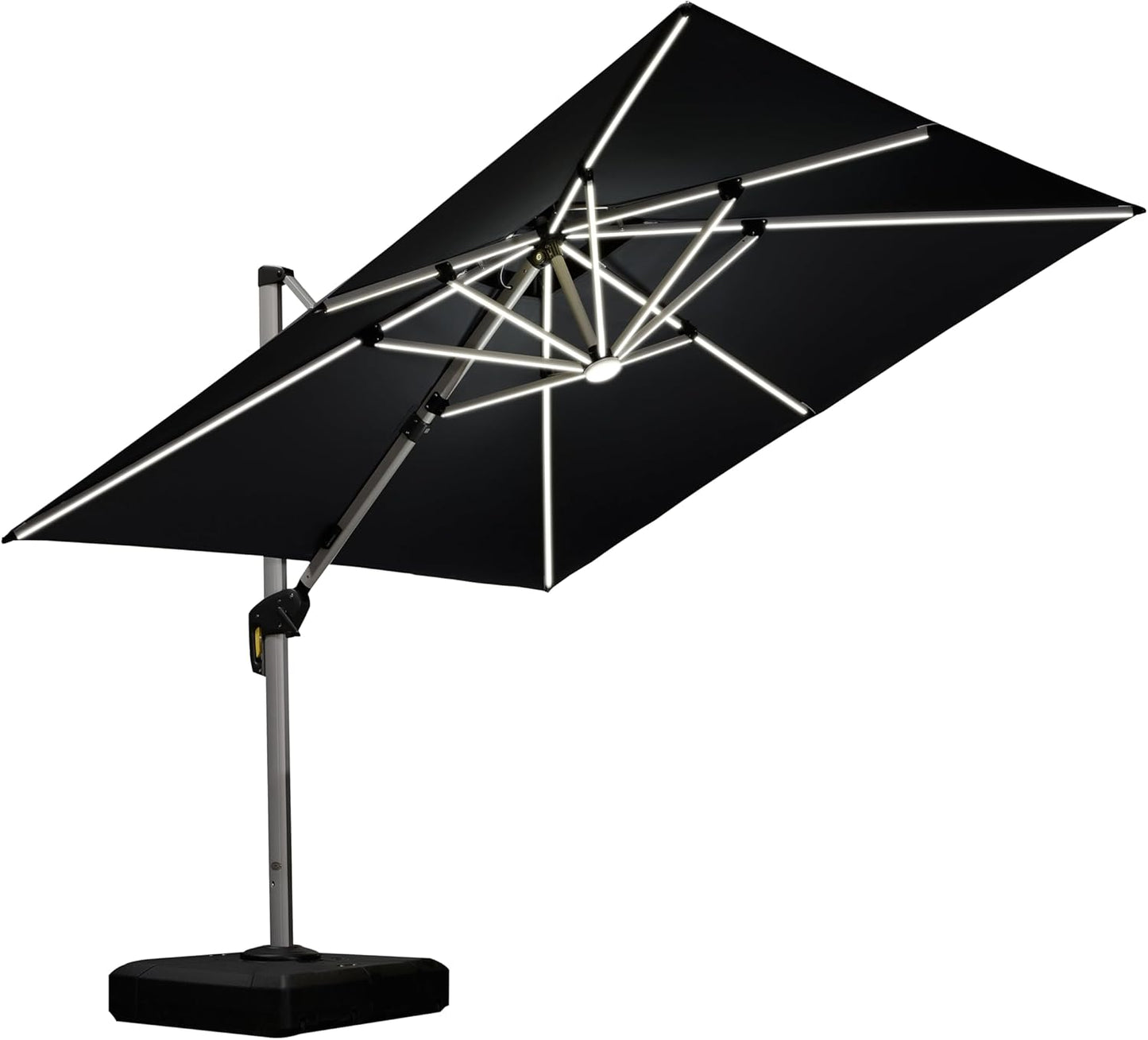 PURPLE LEAF 9 Feet Double Top Deluxe Solar Powered LED Square Patio Umbrella Offset Hanging Umbrella Outdoor Market Umbrella Garden Umbrella, Black