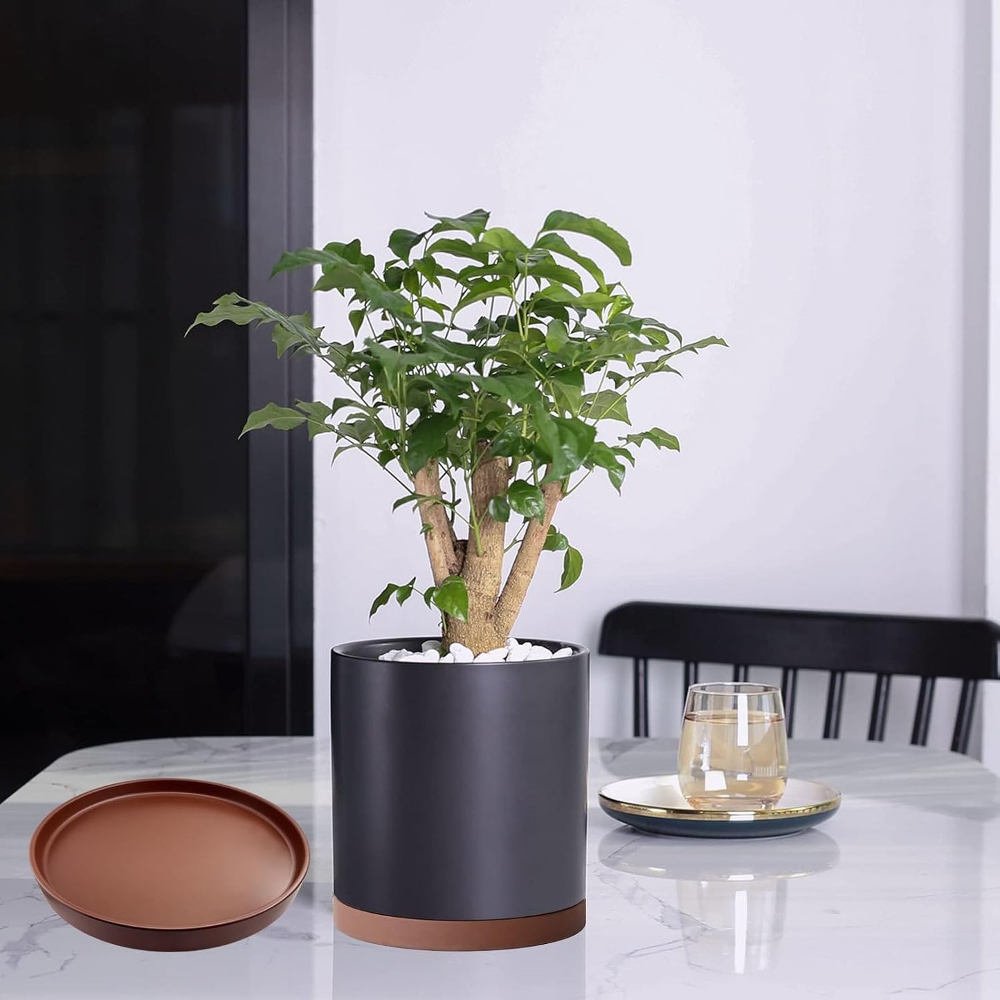 2 Pack Ceramic Plant Saucer Pot Tray 6 Inch, Planter Saucers 4 5 6 7 8 9 10 11 12 13 Inch for Indoors Outdoor, Durable Sturdy Flower Drainage drip Water Tray for Glazed Pots Base (6.4 Inch-Brown)