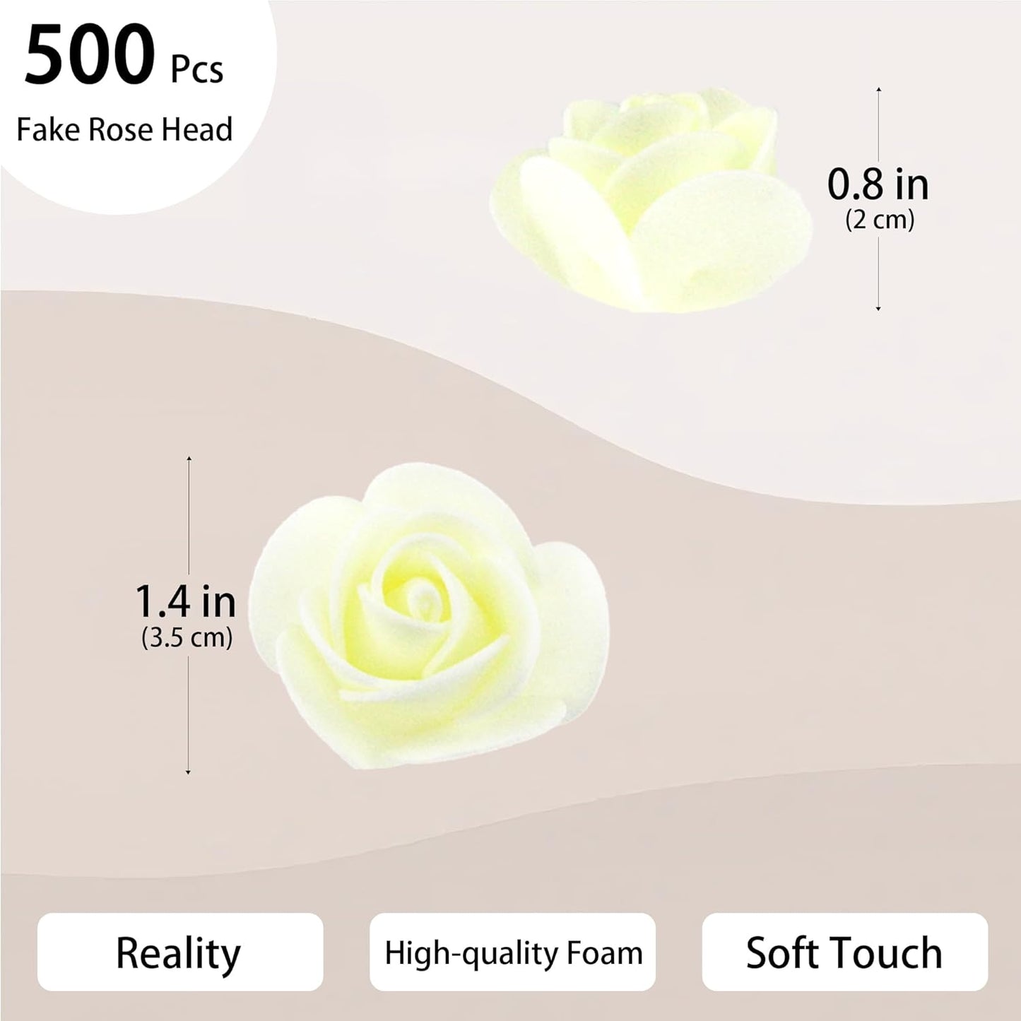 500 Pcs 1.4 Inch Mini Artificial Flowers Head Bulk 5 in 1 Set Faux Foam Fake Small Rose Tiny Baby Flores Bouquet Cake Gift Home Decoration DIY Craft (Ivory)