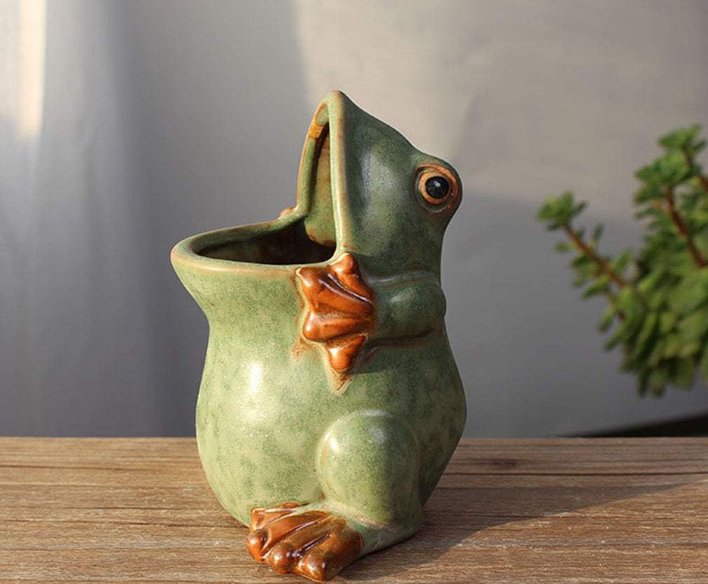 Ceramic Frog Shaped Plant Pot Bonsai Flower Pot ucculent Planter Multipurpose Pot Garden Outdoor Decor Outdoor Planter Plants Patio Balcony Yard Lawn Ornament Gifts for Women(4.3")