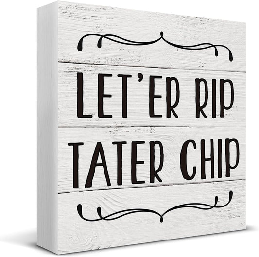 HOIJAUMAI Funny Bathroom Quote Wooden Box Sign, Desk Decor - Bathroom Theme Wood Block Plaque Box Sign for Home Restroom Toilet Desk Table Shelf Decorations - 5 X 5 Inch