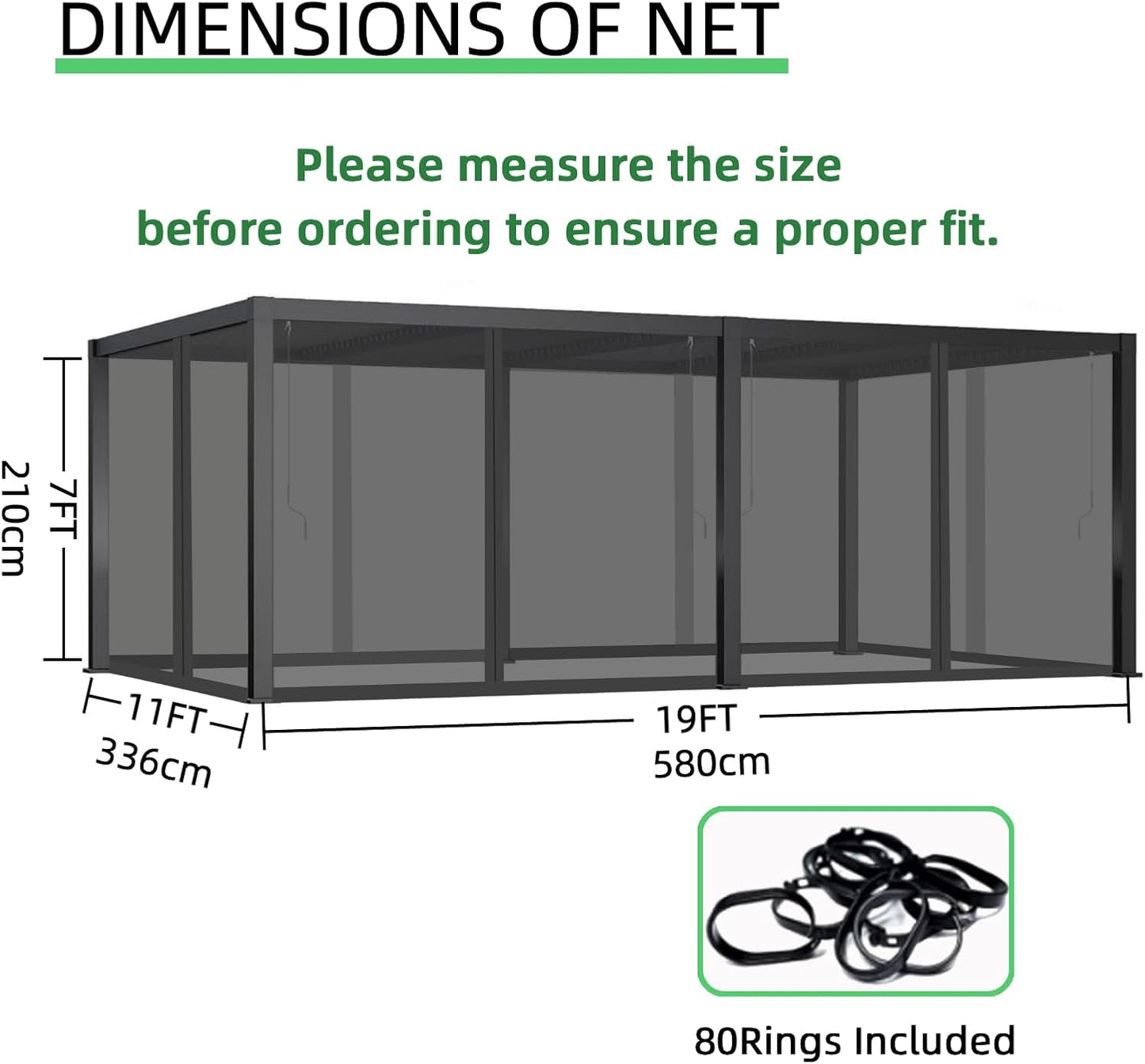 12x20FT Mosquito Netting for Gazebo,Pergola,Pop up Canopy Tent,6-Panel with Zipper for Outdoor Patio,Backyard (Black,Mosquito Net Only)