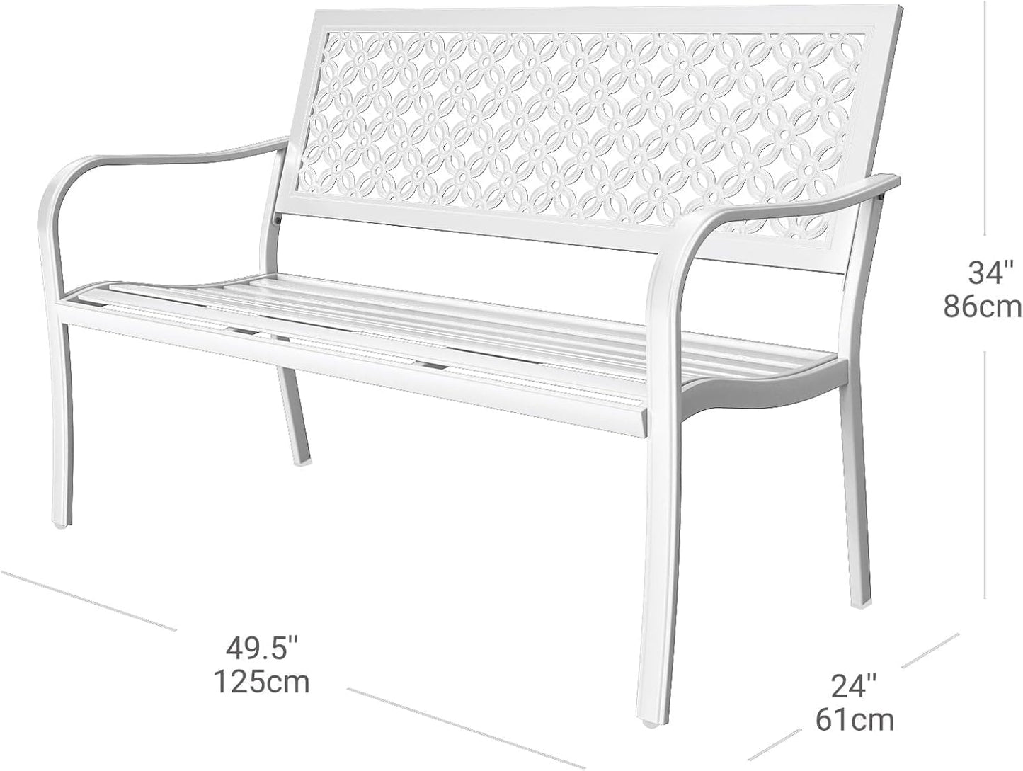 Grand patio 50" Garden Bench, Outdoor Benches with Anti-Rust Metal Powder Coated Frame, Patio Bench for Front Porch Park Outside Furniture Decor,White