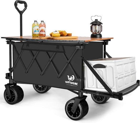 Whitsunday Collapsible Wagon with Tailgate and Big Wheel,Heavy Duty Utility Folding Wagons for Beach Camping Outdoor Black