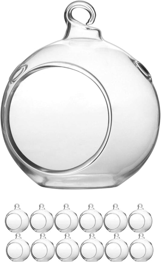 WGV Hanging Terrarium Globe, Width 2.5", Height 3", DIY Air Succulent Planter, Clear Glass Vase Orb with Flat Bottom, Candle Holder for Windowsill Outdoor Garden Decor, 12 Pieces Bulk