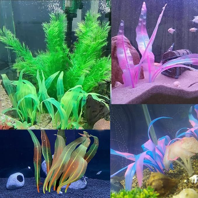 Artificial Aquarium Plants Decoration Set,6pcs Floating Glowing Plants Water Grass for Fish Tank,Pink Blue Green Orange Red Plant 7Inch/9.8Inch/17Inch（Color Size Random）