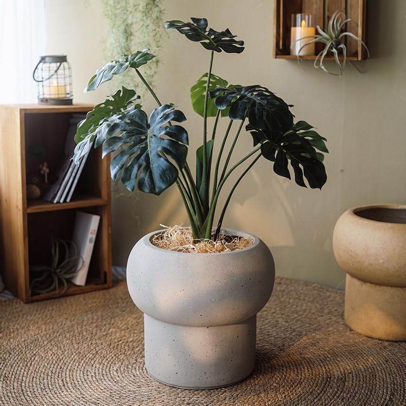 12.5" H x 14" Dia Large Concrete Planter-Heavyweight Outdoor Cement Flower Pot with Mushroom-Shaped Design for Patio, Garden, Porch, or Indoor Use-Modern Decorative Plant Container