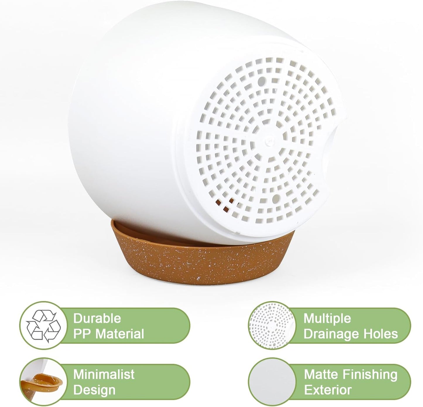 12/10/9 inch Large Self Watering Pots, Plant Pots with Mesh Drainage Holes for Indoor Outdoor Garden Plants, Flower Pots with Deep Reservoir, 3 Pack Plastic Planters, White with Brown