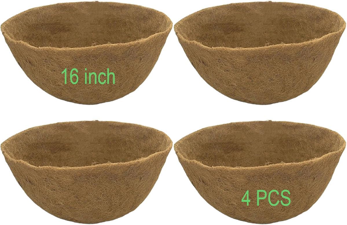 Coco Liners for Planters 16 Inch 4PCS Round Shape Coco Liner Coir Fiber Replacement Liner for Wall Basket Planters