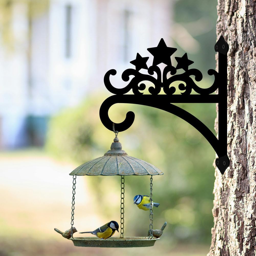 peacoblue Iron Plant Hanger Hook for Outdoor Indoor Hanging Plant Flower Fern Pot Lantern Bird Feeder,12"x14" Weather Resistant Metal Wall Holder for Porch Garden Farmhouse(Five-Pointed Star)