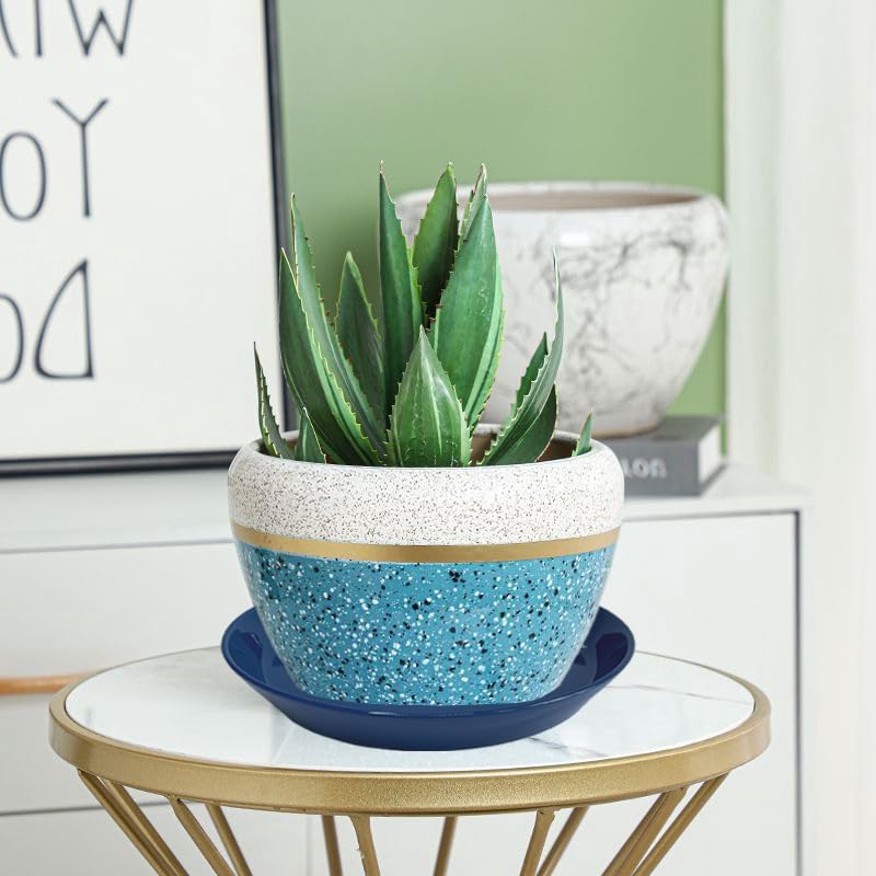 Plant Saucer Tray of 2 Pack 6 Inch, 7 inch (6.7 Inch) Plant Saucer Tray, Heavy Duty Glazed Ceramic Plant Saucers for Indoors & Outdoor, Flower Plant Water Trays for Pots Planter