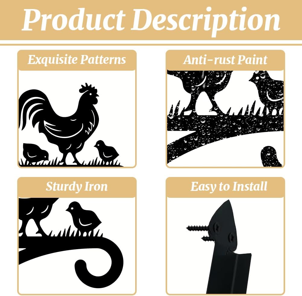 peacoblue Iron Plant Hangers Hooks for Outdoor Indoor Hanging Plants Fern Pots, Lantern, Bird Feeder, Wind Chimes, 12”x14” Rooster Weather Resistant Metal Wall Brackets for Garden, Farmhouse(Rooster)